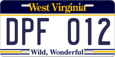 WV license plate DPF012