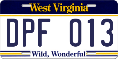 WV license plate DPF013