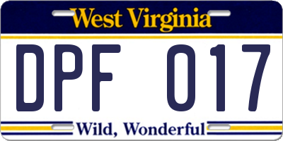 WV license plate DPF017
