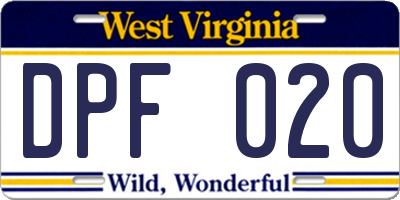 WV license plate DPF020
