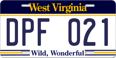 WV license plate DPF021