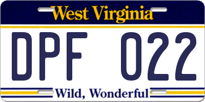 WV license plate DPF022