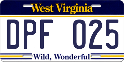 WV license plate DPF025