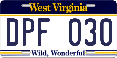 WV license plate DPF030