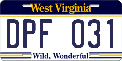 WV license plate DPF031