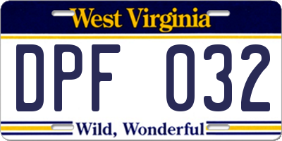 WV license plate DPF032