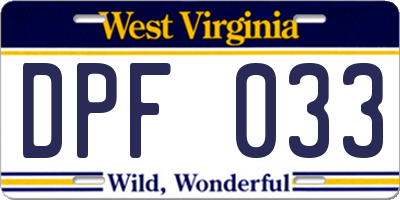 WV license plate DPF033