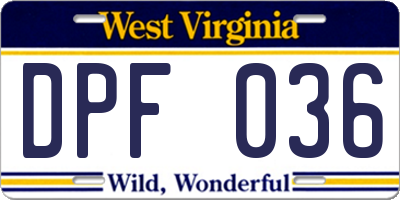WV license plate DPF036