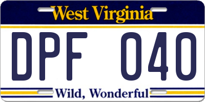 WV license plate DPF040