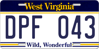 WV license plate DPF043