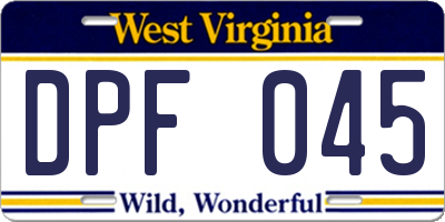 WV license plate DPF045