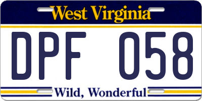 WV license plate DPF058