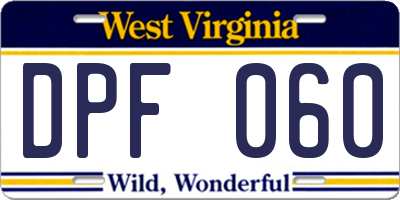 WV license plate DPF060