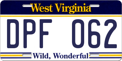 WV license plate DPF062