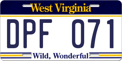 WV license plate DPF071