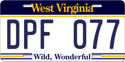 WV license plate DPF077