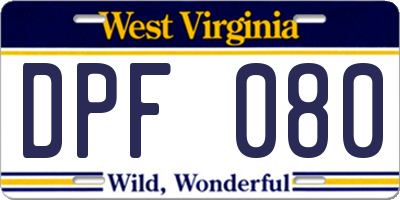 WV license plate DPF080