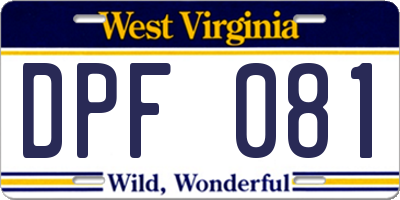 WV license plate DPF081