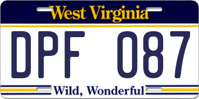 WV license plate DPF087