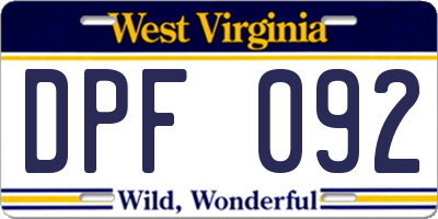 WV license plate DPF092
