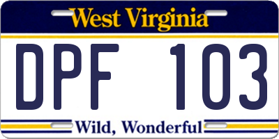 WV license plate DPF103