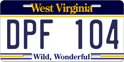 WV license plate DPF104