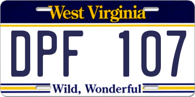 WV license plate DPF107