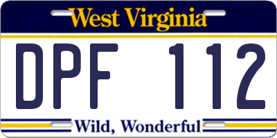 WV license plate DPF112
