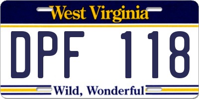 WV license plate DPF118