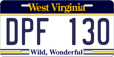 WV license plate DPF130
