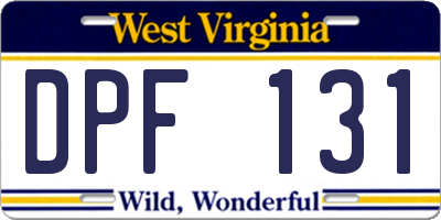 WV license plate DPF131
