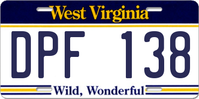 WV license plate DPF138