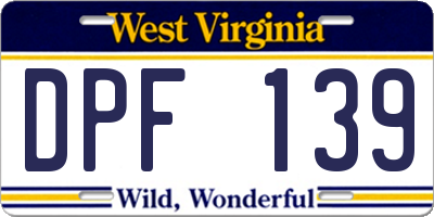 WV license plate DPF139