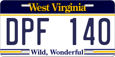 WV license plate DPF140