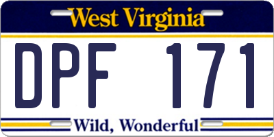 WV license plate DPF171
