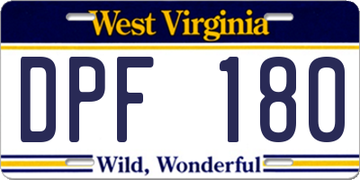 WV license plate DPF180