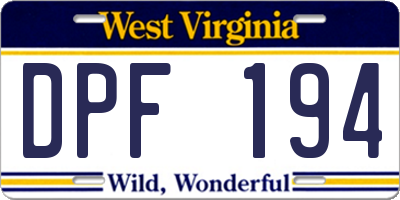 WV license plate DPF194