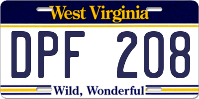 WV license plate DPF208