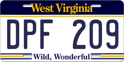 WV license plate DPF209