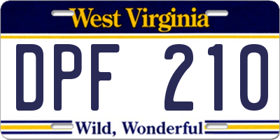WV license plate DPF210