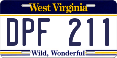 WV license plate DPF211