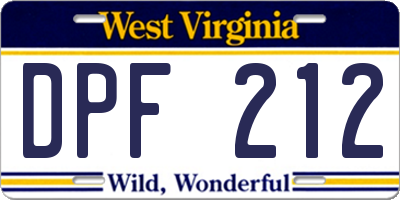 WV license plate DPF212