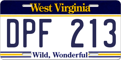 WV license plate DPF213