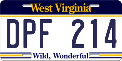 WV license plate DPF214