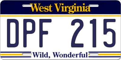 WV license plate DPF215