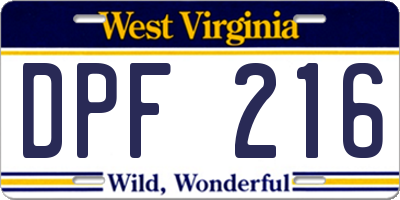 WV license plate DPF216