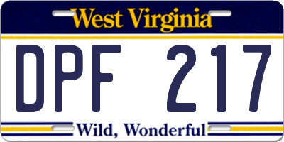 WV license plate DPF217