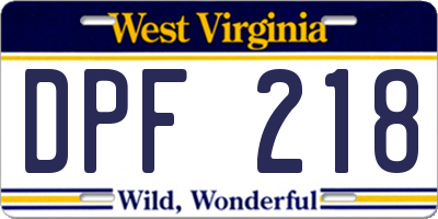 WV license plate DPF218