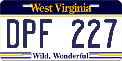 WV license plate DPF227