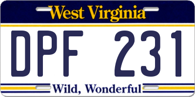 WV license plate DPF231